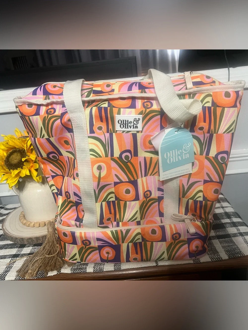 Pink & Orange Abstract Patterned Insulated Tote Bag NWT